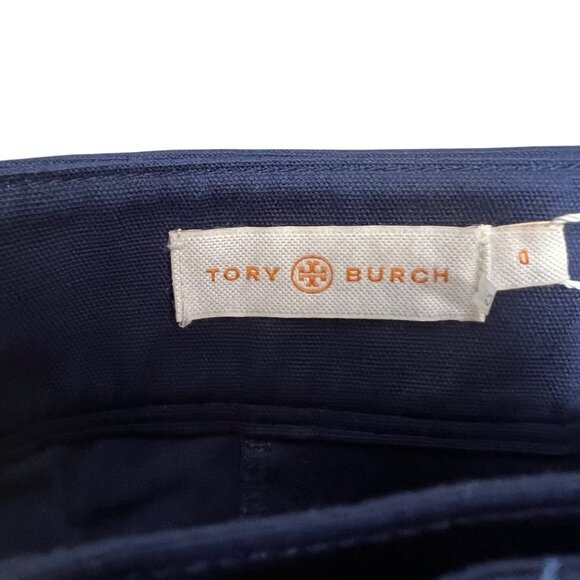 Tory Burch Maddie Pant Navy Blue Womens Sz 0 Wide Leg Cotton Blend Career Pants - Picture 6 of 16